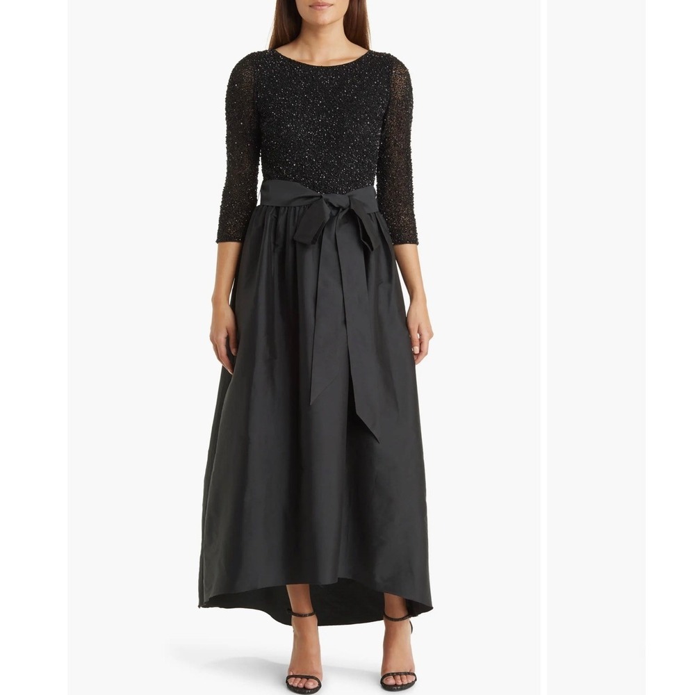 Pisarro Nights Black Sequin Bodice Taffeta Skirt Evening Gown Dress 10P